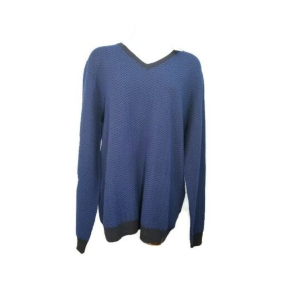 Blue Italian Yarn Merino V-Neck - Size Large